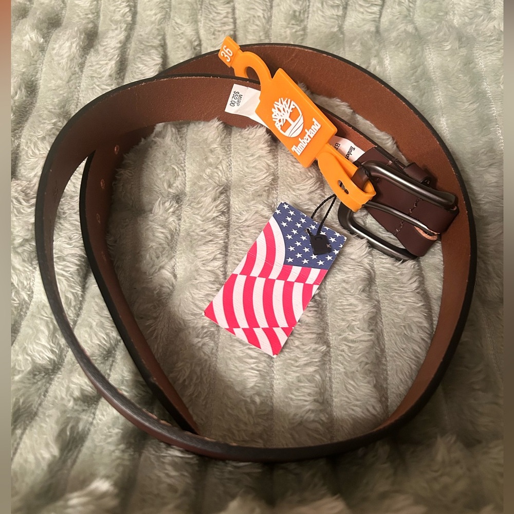 NWT Timberland Mens 36 Dark Brown Genuine Leather Belt Work Casual American Made